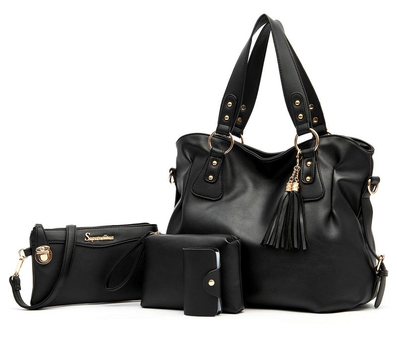 Soperwillton Fashion Handbag for Women Shoulder Bag Top Handle Satchel Hobo Tote Bag Purse Set 4pcs - Image 1